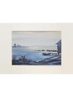 Картина, графика в паспарту 21х30 см на стену для интерьера "Причал"