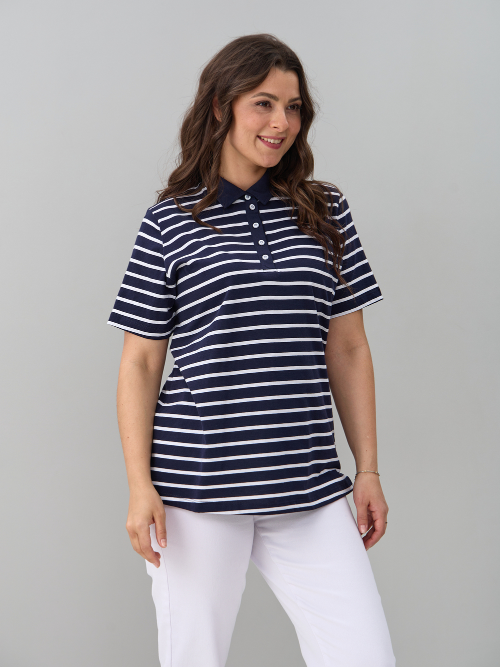 Блузка БЛк-143/синебелая-полоса-н