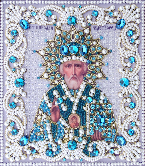 ЖС-9-ЗГ Набор для вышивания хрустальными камнями Николай Чудотворец (голубой)