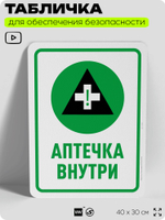 Табличка для обеспечения безопасности "Аптечка внутри", для офиса, по охране труда для предприятия, организаций, 40х30 см, Silver Plane x Айдентика Технолоджи