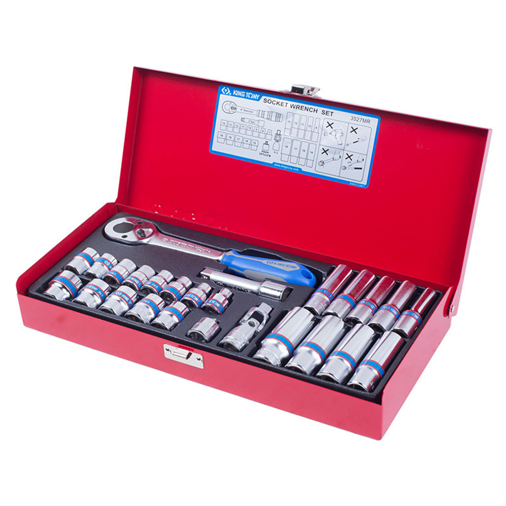Набор торцевых головок с принадлежностями 3/8&quot;, шестигранные, 7-19 мм, 26 предметов KING TONY 3527MR