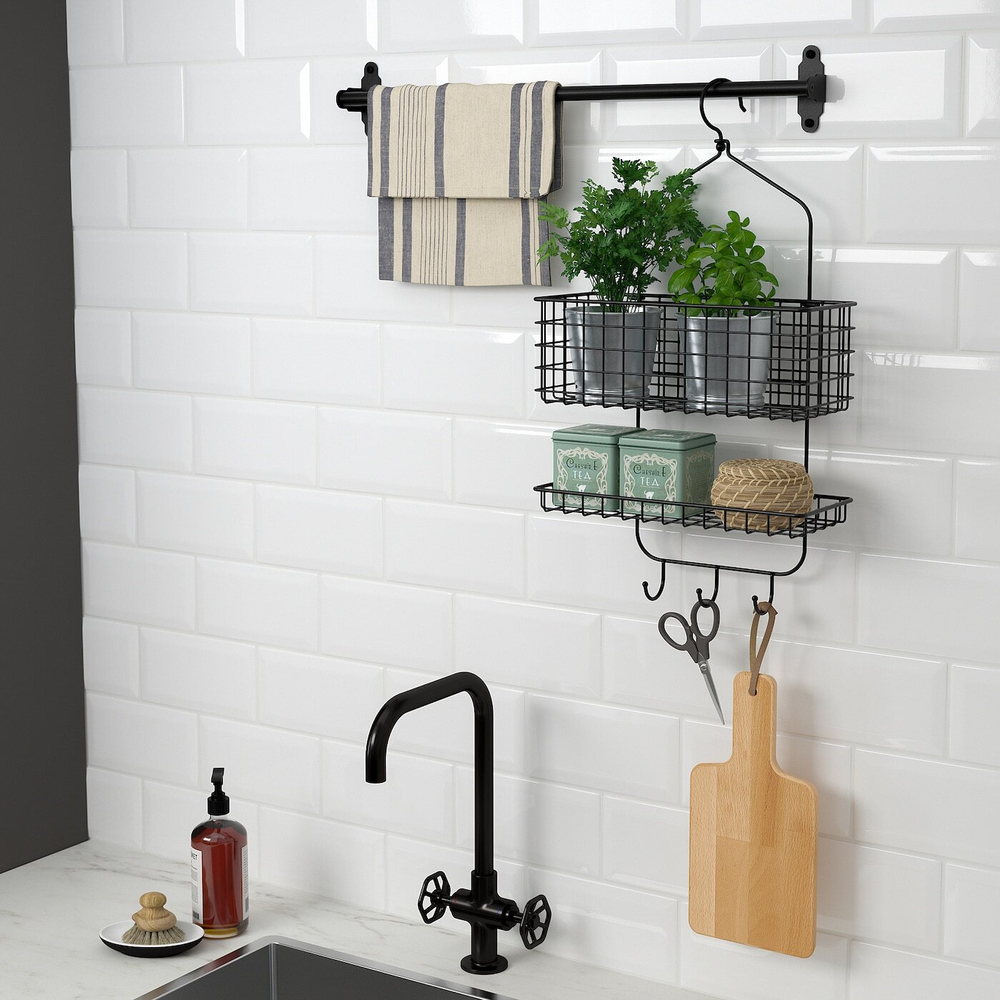 IKEA BLECKSJÖN  (ИКЕА БЛЕСКСЙÖН)  -  Вешалка для душа, 2 уровня, черная, 31x56 см
