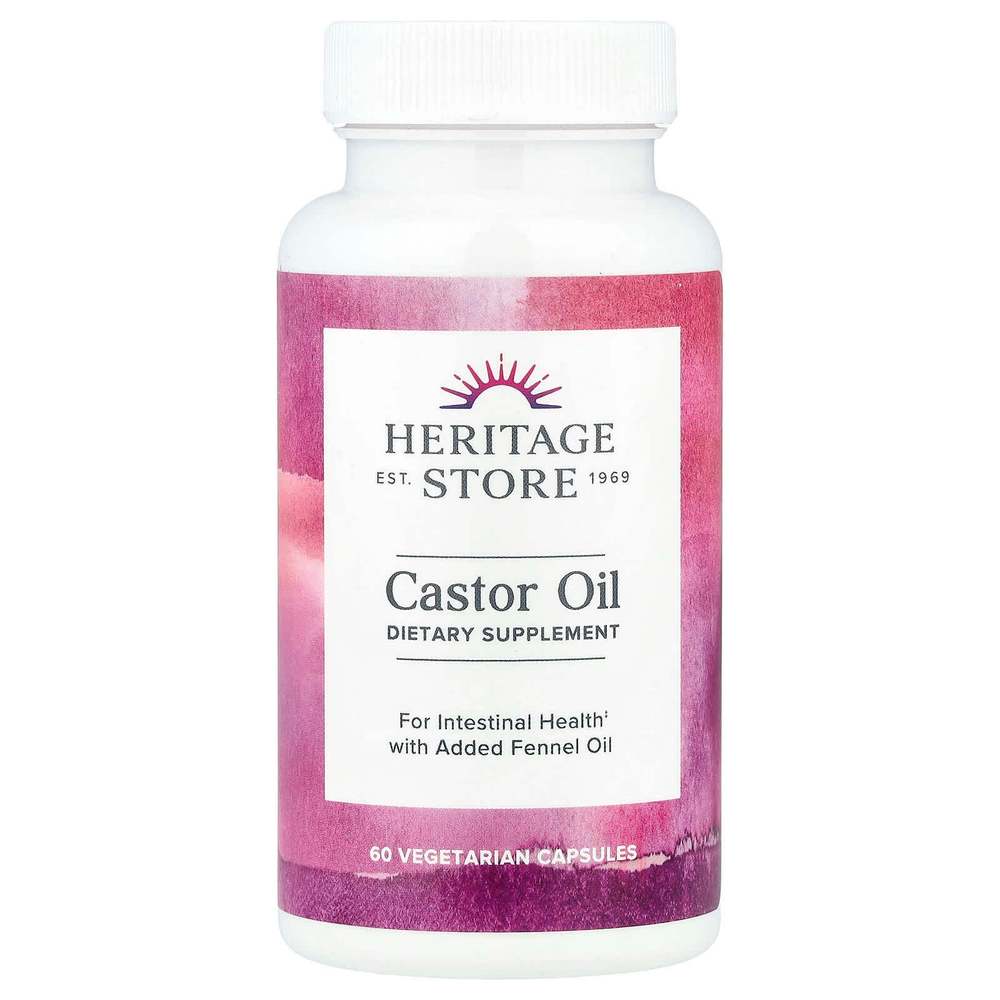 Heritage Store, касторовое масло, 60 вегетарианских капсул