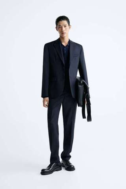 ZARA КОСТЮМНЫЙ БЛЕЙЗЕР ИЗ 100% ШЕРСТИ, МОРСКОЙ СИНИЙ