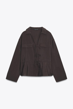 ZARA РУБАШКА С ЗАВЯЗКАМИ, КОРИЧНЕВЫЙ