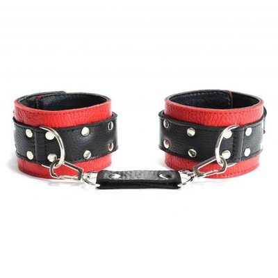 Красно-чёрные наручники из натуральной кожи (Цвет: красный с черным)