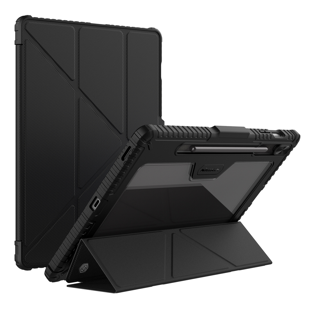 Чехол книжка от Nillkin для планшета Samsung Galaxy Tab S9 FE+ Плюс, серия Bumper Pro Case-Multi Angle Folding Style, с защитной шторкой для камеры