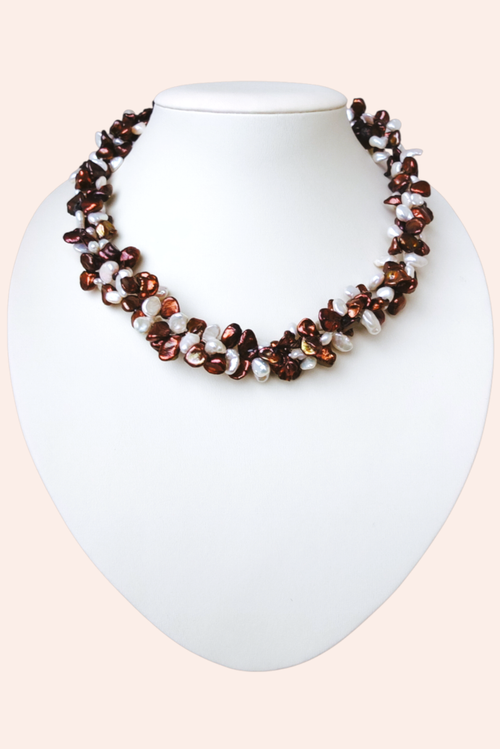 колье многорядное из жемчуга кеши