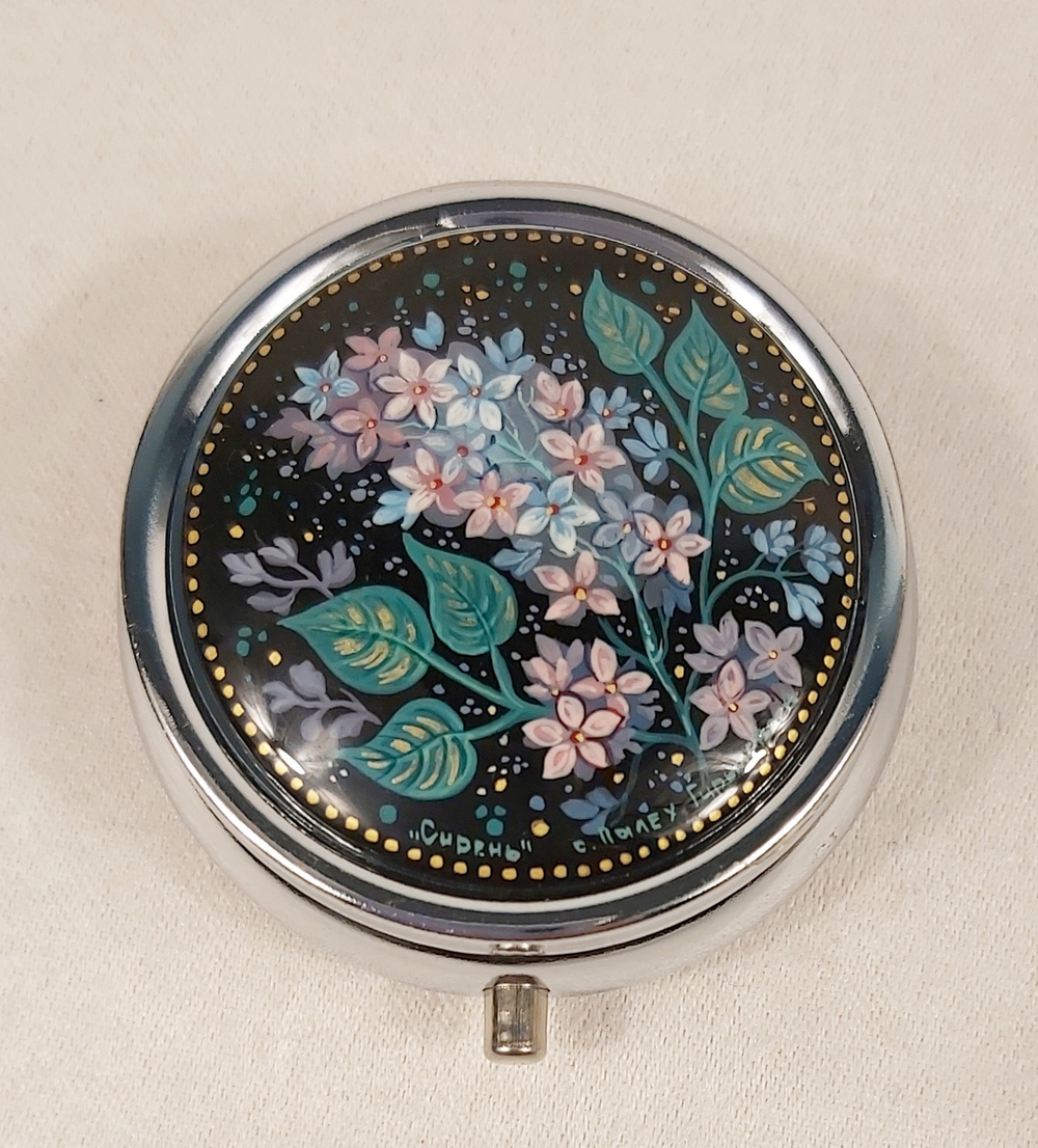 Таблетница с ручной росписью Палех "Сирень"