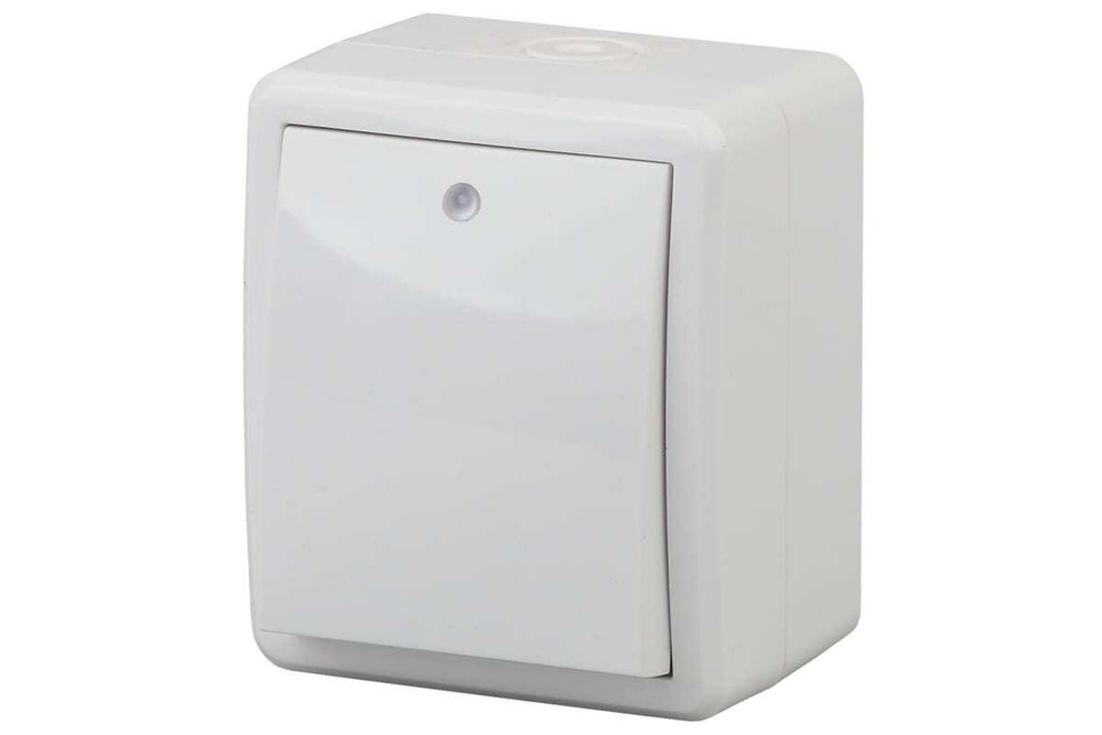 Выключатель 1-клавишный с подсветкой IP54, 10АХ-250В, белый Эксперт ЭРА