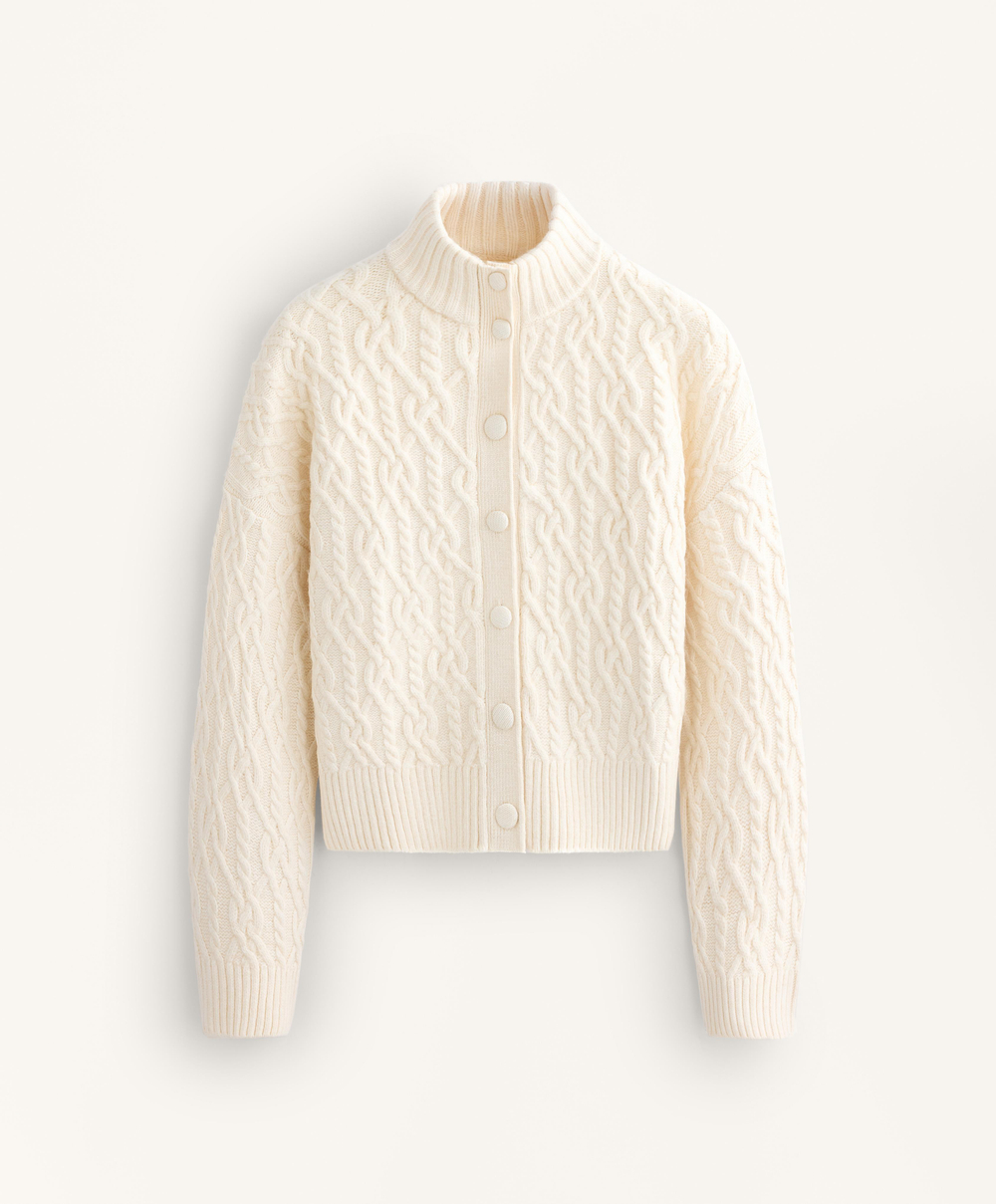 Oysho Вязаный бомбер в рубчик на пуговица, экрю