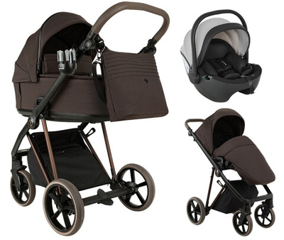 Детская коляска Roan Sol Vintage Luxury 2.0 3 в 1 с автокреслом Pituso Baesa Pro Black,Beige Canopy VIN 04/TC Turkish Coffe/Bronze/руч.Cappuccino