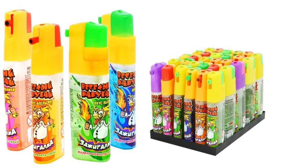 Жидкая конфета-спрей Зажигалка Весёлый напугай, 30*25мл.