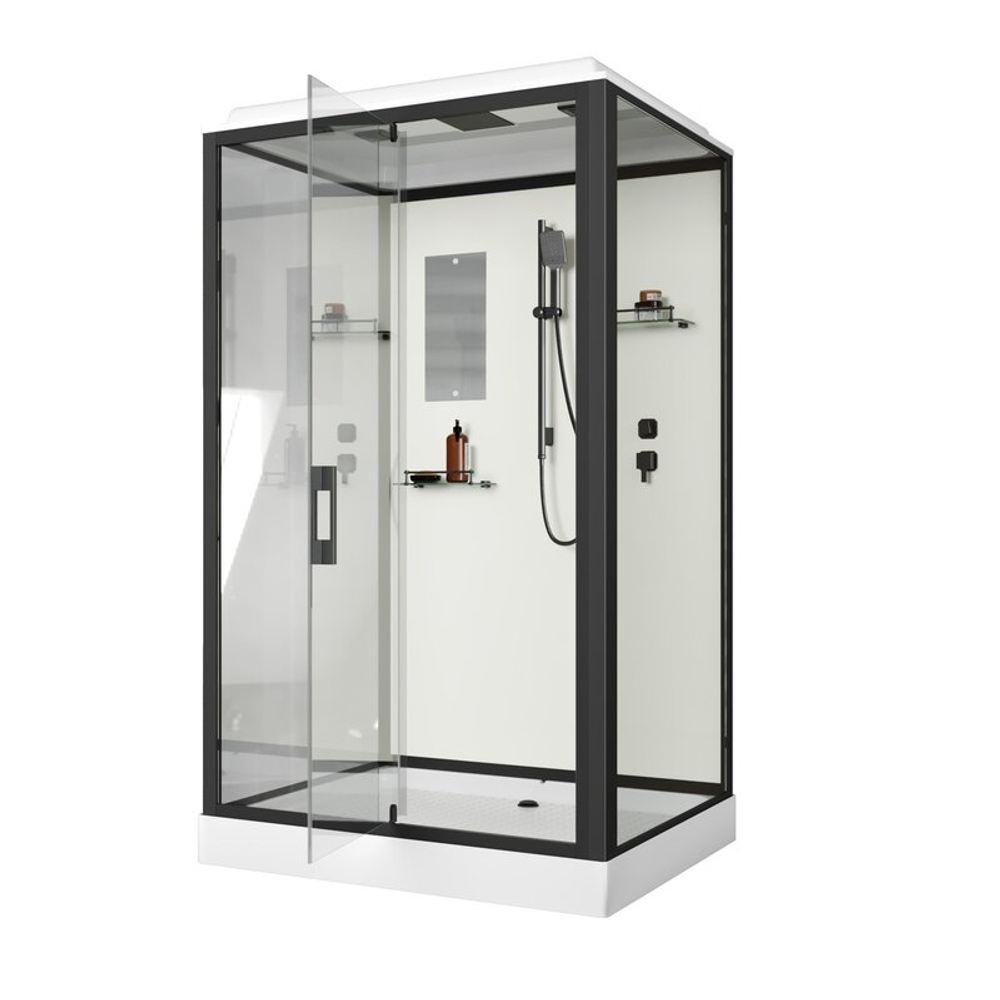 Душевая кабина Niagara Standart ST100/80/15Q/BL (100х80х215) прямоугольник,поддон 15см,распашная,проф.черный,3 места
