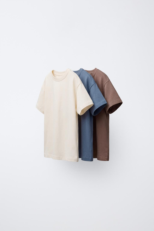 ZARA НАБОР ИЗ ТРЕХ ОДНОТОННЫХ ФУТБОЛОК, СЕРО-СИНИЙ