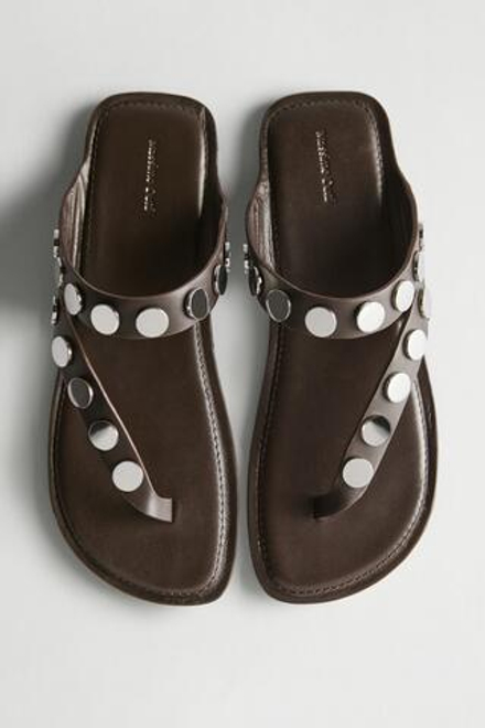 Massimo Dutti Кожаные сандалии с заклепками, коричневый