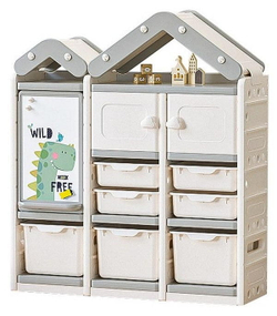 Стеллаж для игрушек UNIX Kids House 7 ящиков, 2 полки с дверцей Grey