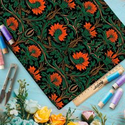 Ткань премиум атлас экзотические цветочные фантазии