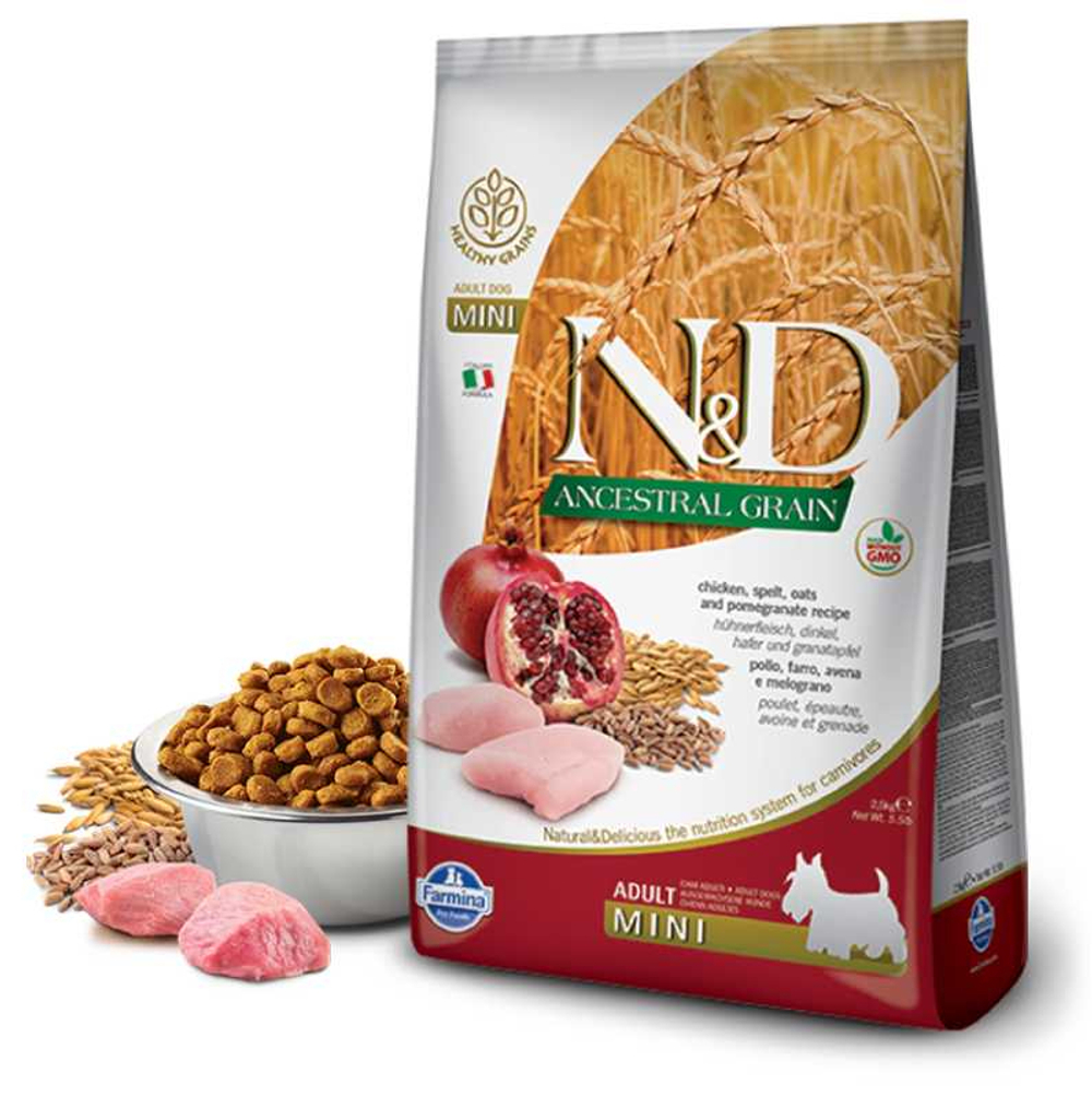 Сухой корм FARMINA N&D Ancestral Grain для собак мелких пород с курицей и гранатом - 2,5 кг