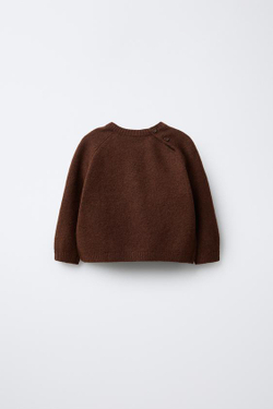 ZARA ВЯЗАНЫЙ СВИТЕР С ВЫШИВКОЙ В ВИДЕ УТЕНКА, КОРИЧНЕВЫЙ