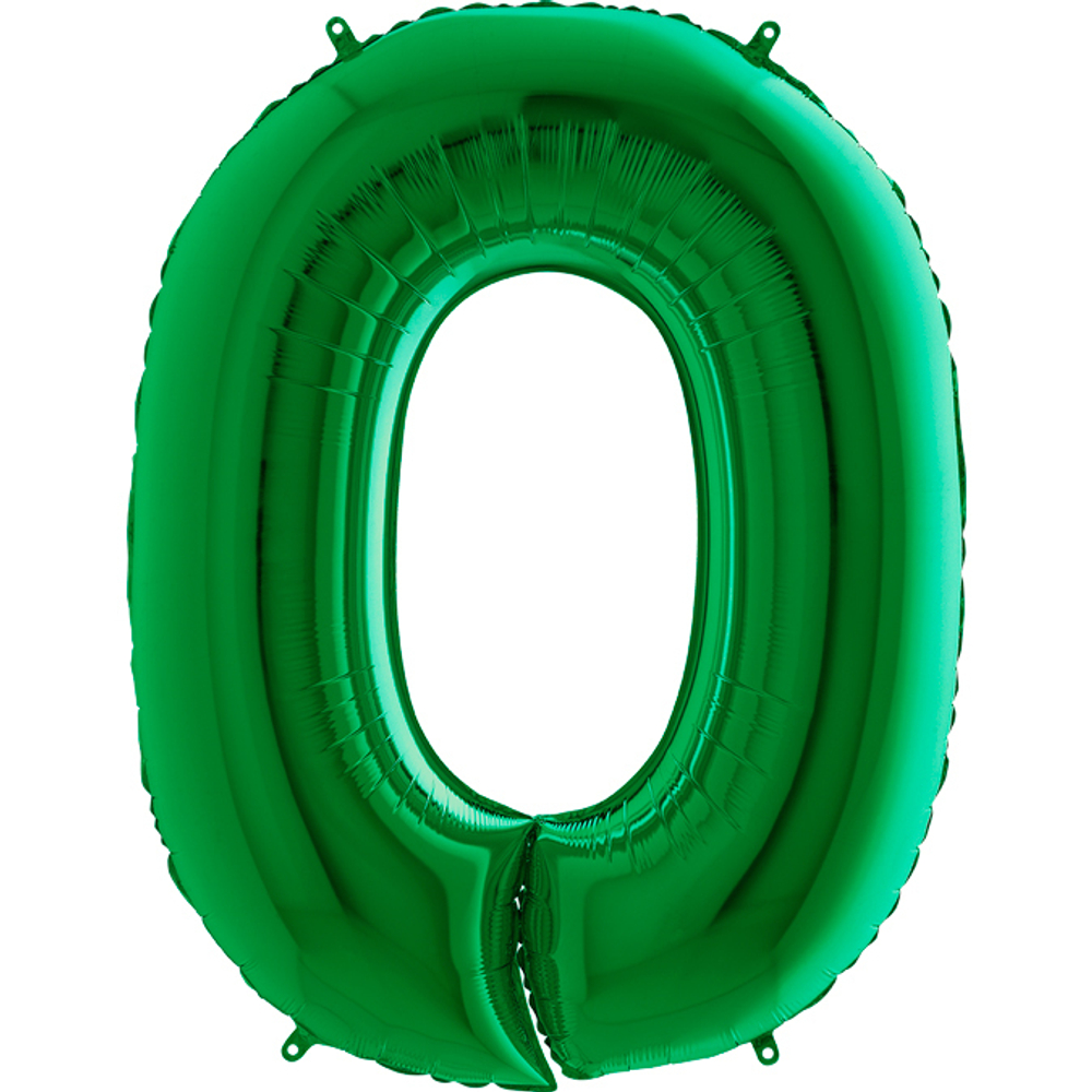 Зеленая цифра 0 с гелием металлик 102 см