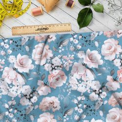 Ткань дюспо пудрово-белые цветы