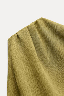 ZARA ТОП АСИММЕТРИЧНОГО КРОЯ В СТИЛЕ РУСТИК, СВЕТЛО-ОЛИВКОВЫЙ