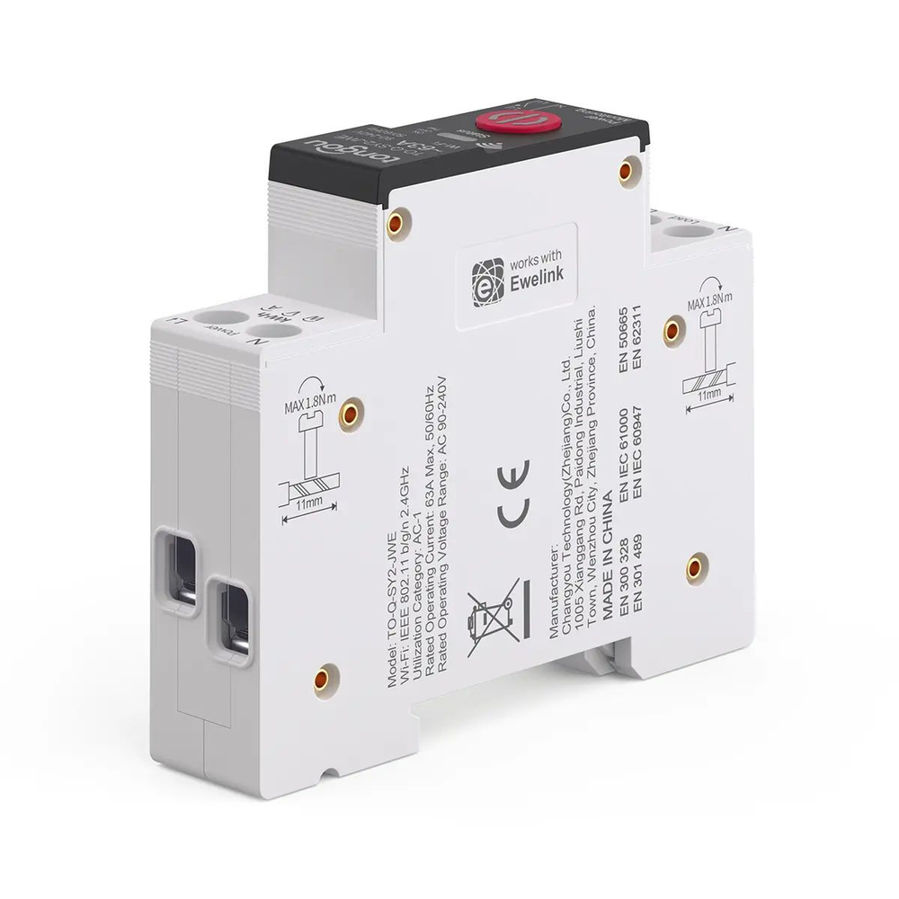 Умный WiFI выключатель (реле) Tongou на DIN-рейку 1P+N 1-63A (Работает с Алисой, eWelink)
