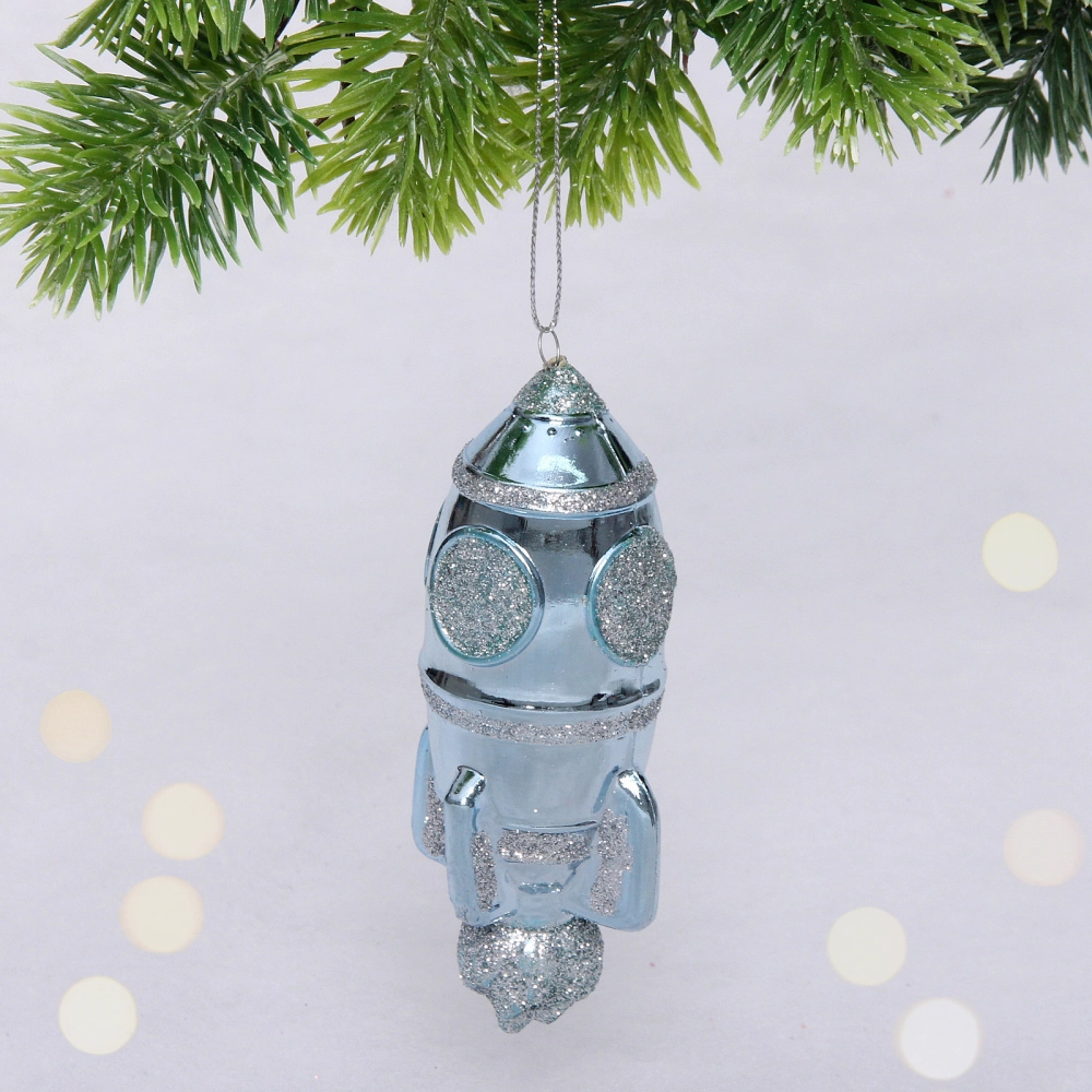 Елочная игрушка «Новогодняя ракета» 12*5*5 см, голубой