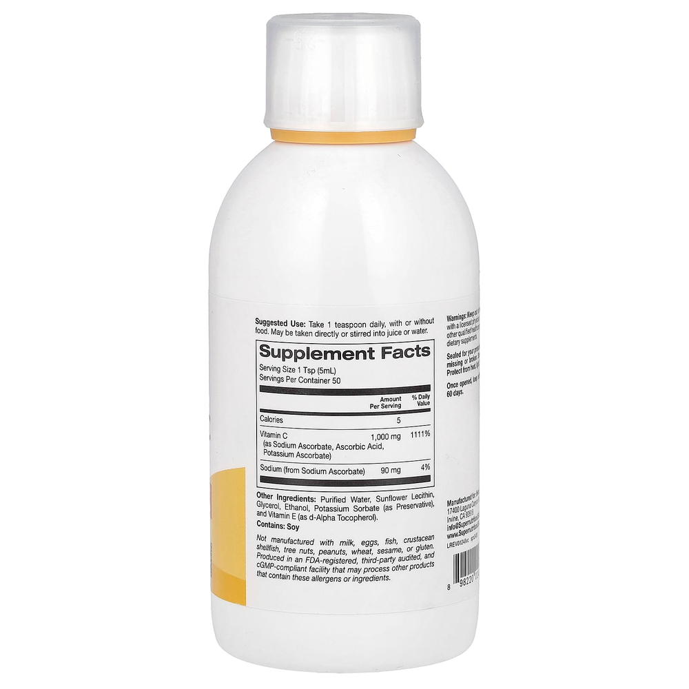 Super Nutrition, липосомальный витамин C в жидкой форме, без добавок, 1000 мг, 250 мл (8,45 жидк. унции)