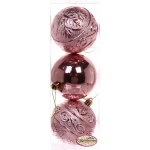 Новогодние шары 8 см (набор 3 шт) «Микс фактур», розовое золото