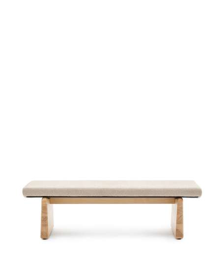 Скамейка Topaz из бежевого шенилла и 100% массива ясеня FSC в натуральной отделке, 150 см