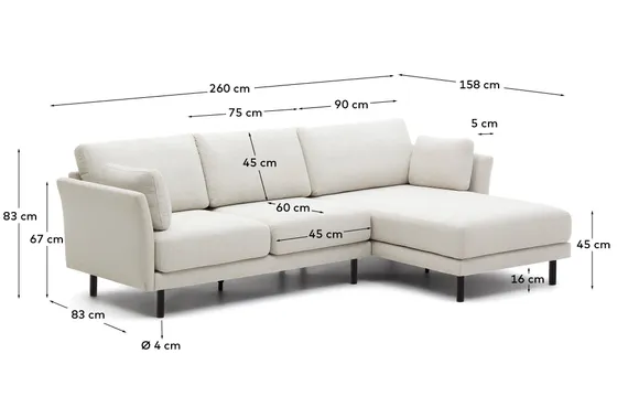 Gilma 3-х местный диван с правым/левым шезлонгом с черными ножками 260 cm