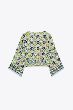 ZARA КОРОТКИЙ ТОП ИЗ ТКАНИ С ПРИНТОМ С УЗЛОМ, РАЗНОЦВЕТНЫЙ