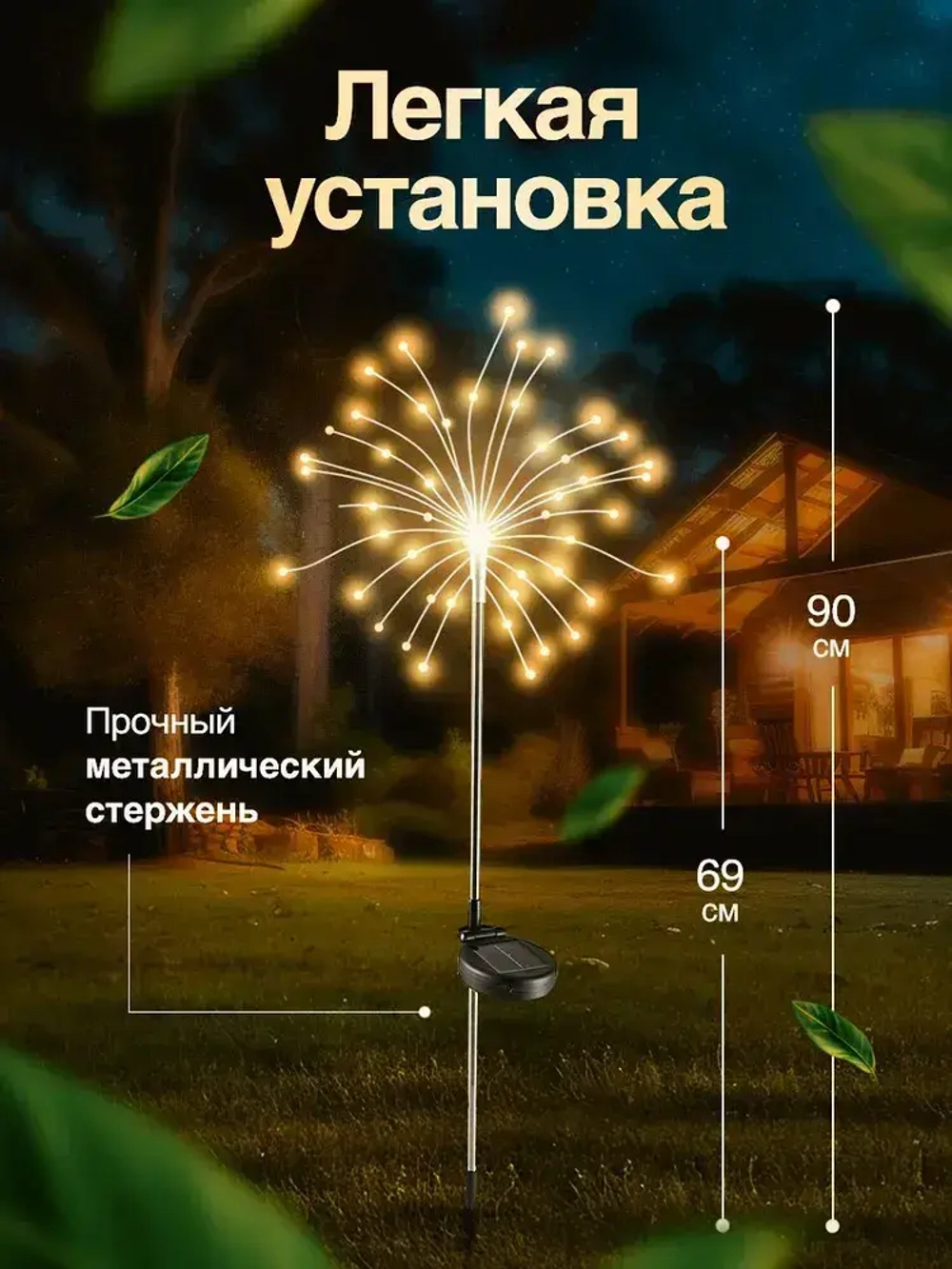 Садовый светильник на солнечной батарее уличный, 2 шт, ландшафтный, беспроводной, автономный, водонепроницаемый, фонарь для дачи и сада