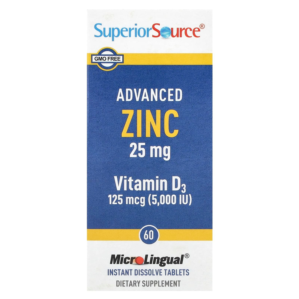 Superior Source, Advanced Zinc, витамин D3, 60 быстрорастворимых таблеток MicroLingual