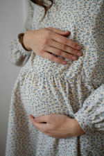 Платье Аврора из фланели, Кремовый с голубыми цветами