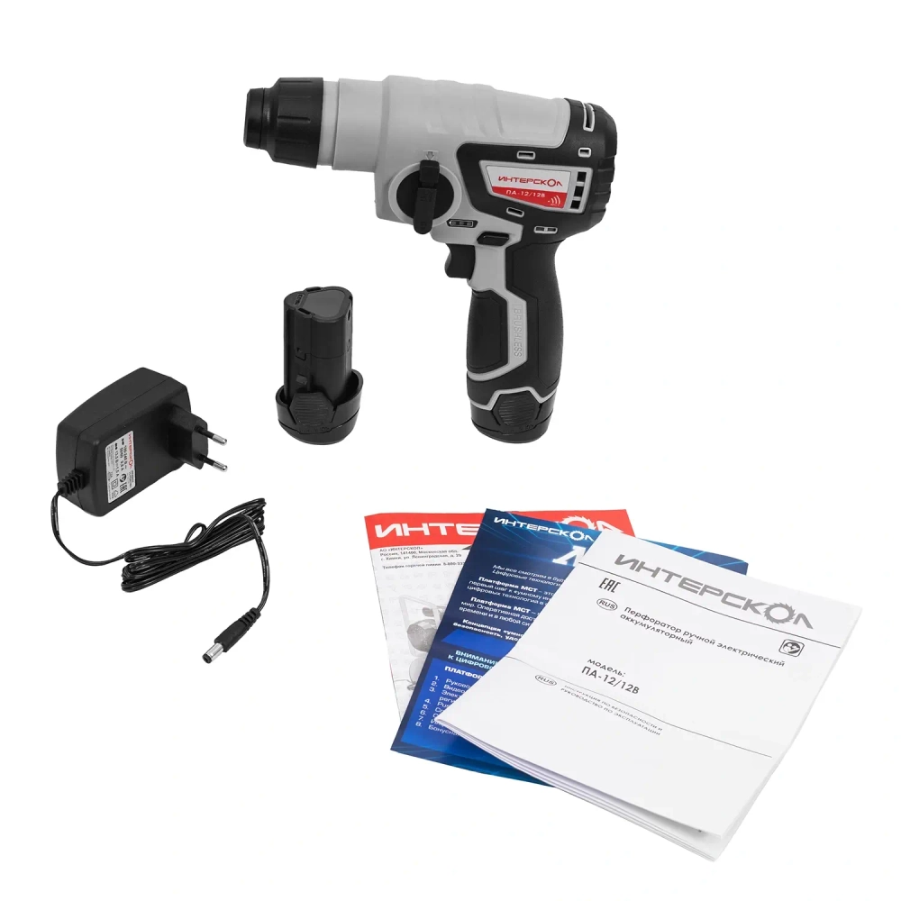 Бесщеточный аккумуляторный перфоратор АПИ-Т 12В, SDS plus, макс. Ø бурения 12 мм, 0-1400 уд/мин, 2,2 Дж, 2 АКБ 2,0 Ач, ЗУ, картон