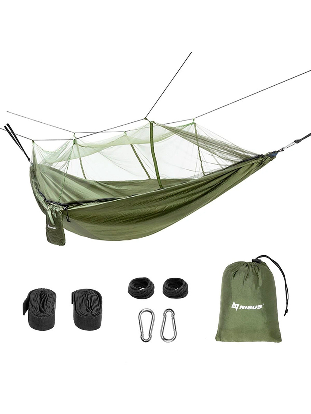 Гамак Nisus без планок 140х260см с москитной сеткой нейлон 210T (N-MH-GG)