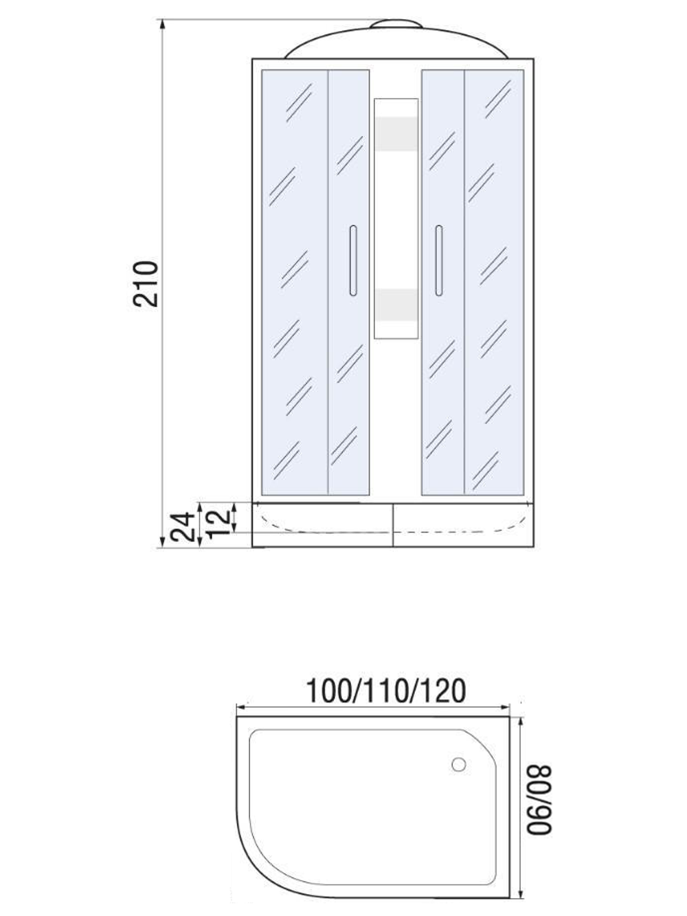 Душевая кабина RIVER NARA 120/90/24  МТ R 120x90x210 10000003643 Правая или левая  Ассимметрия