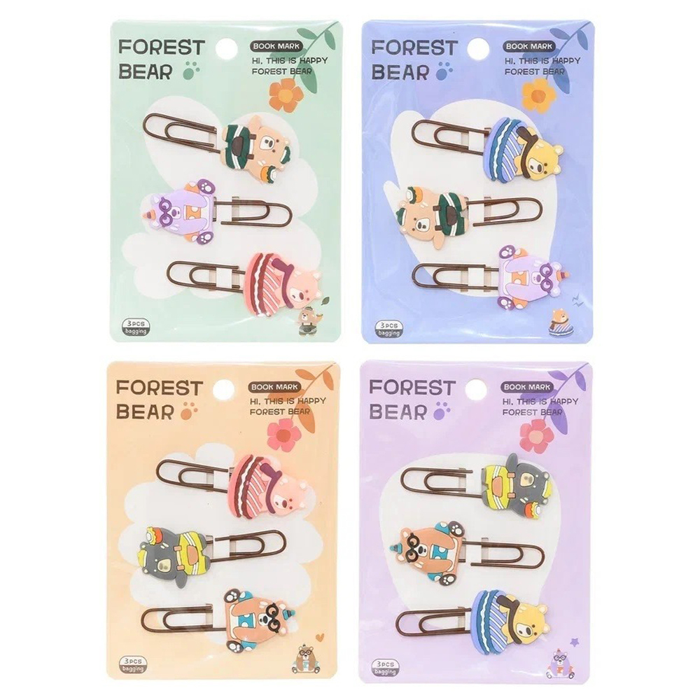 Закладки-скрепки Basir, серия "МЕДВЕДИ", 4 цвета ассорти