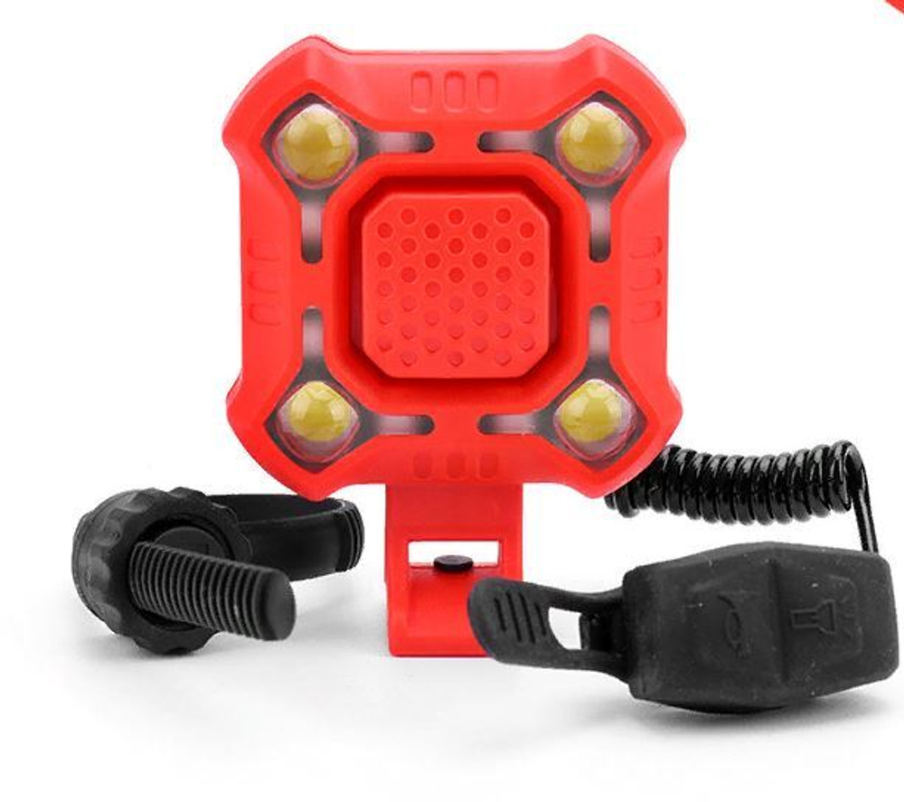 Электрический звонок + фонарь.модель OY0889,140Db,300LM, батарея1200MAH  USB зарядка, красный