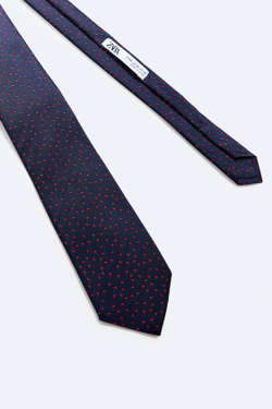 ZARA ГАЛСТУК ИЗ 100% ШЕЛКА С РЕЛЬЕФНЫМ УЗОРОМ, МОРСКОЙ СИНИЙ