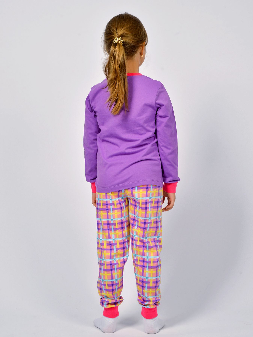 Пижама для девочки 91221 (сиреневый/розовая клетка)