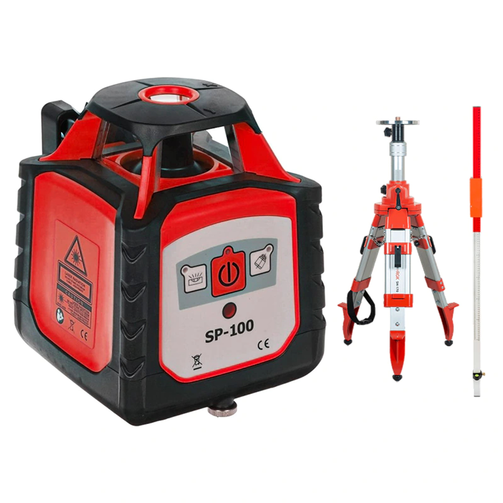 Комплект: ротационный нивелир RGK SP-100 + штатив RGK SH-170 рейка RGK LR-2 753173