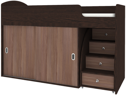 Кровать-чердак КарИВи Малыш Купе Венге Бодего Темный