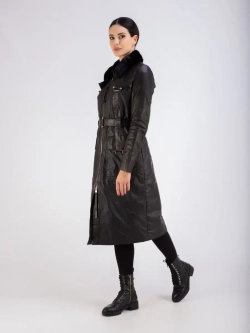 Пальто из натуральной кожи и ткани