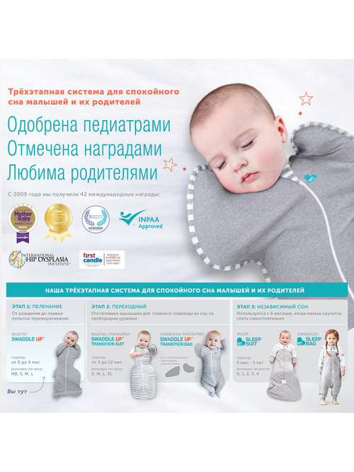 Спальный мешочек 1-го этапа Love To Dream Swaddle UP Белый