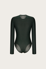 БОДИ ИЗ ТЕМНО-ЗЕЛЕНОЙ ВИСКОЗЫ С МЕТАЛЛИЗИРОВАННОЙ НИТЬЮ