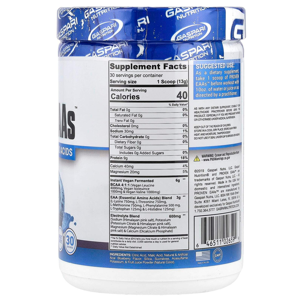 Gaspari Nutrition, Проверенные EAA ™ с 9 незаменимыми аминокислотами, голубика и асаи, 390 г (13,75 унции)